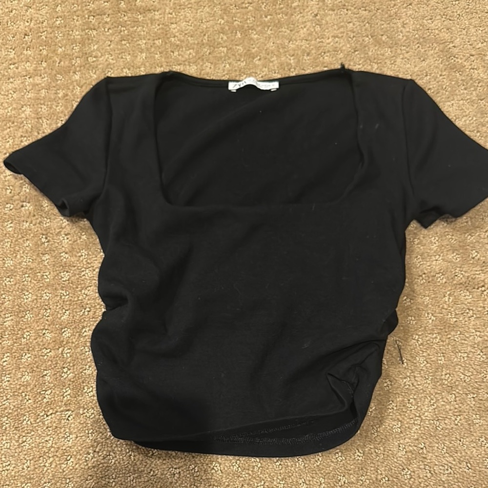 Zara Black Fitted Short Sleeve Tee Side Rouching
